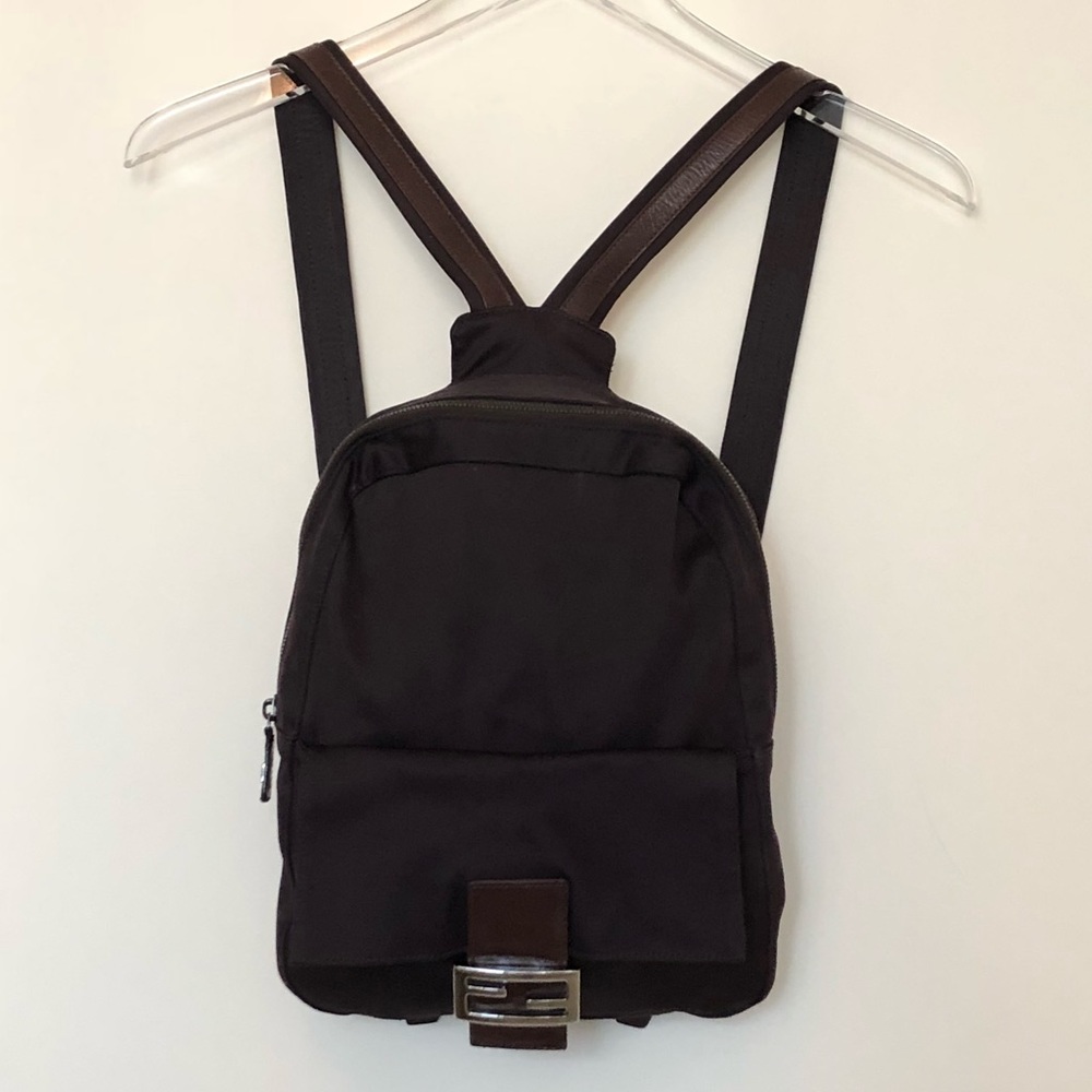 FENDI Brown Nylon Backpack w/ Leather Trim
